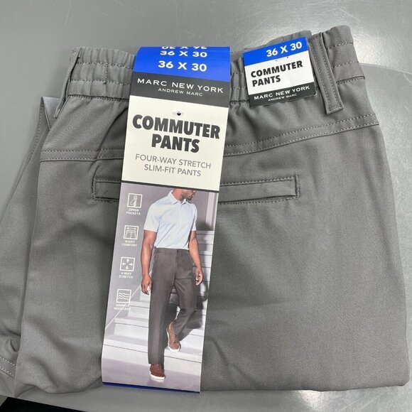 NEW Marc New York Men's 36 X 30 Commuter Tech Pants Four-Way Stretch Slim Gray - Picture 2 of 10